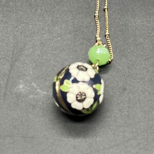 Vera Bradley Locket Necklace Blue White Flowers Hinged Pendant Ball Shape